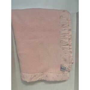 Vintage Pink Quiltex Acrylic Floral Trim Baby Blanket Pink